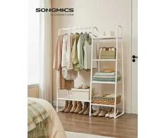 Songmics Drabužių stovas 101,7x40x153,3 cm baltos spalvos plieno laikymo sprendimas