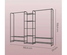 Songmics Drabužių stovas iš plieno su lentynomis 29 x 182,4 x 158,4 cm
