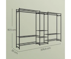 Songmics Drabužių stovas Atvira spinta 30x206.4x157.1 cm Juodas plienas
