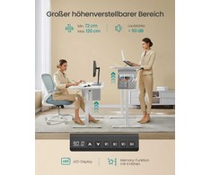 Songmics Elektrinis aukščio reguliuojamas stalas 160x70x72-120 cm baltas plienas