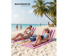 Songmics Paplūdimio kėdžių rinkinys (2 vnt.), sulankstomas, 158 × 55 cm, rožinės ir baltos spalvų juostelėmis