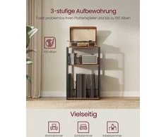Songmics Įrašų grotuvų stovas, 3 lygių vinilinių įrašų laikymas, ruda, plienas, drožlių plokštė