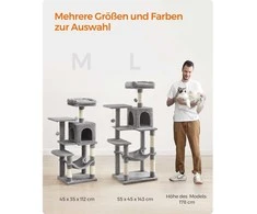 Songmics Kačių medis 45x35x112 cm šviesiai pilkas veliūro audinys