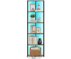 Songmics Kampinė lentyna su LED apšvietimu, 6 lentynų, vintažinė ruda ir juoda, 24,8 × 48 × 182,1 cm