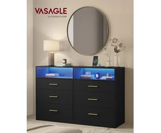 Songmics VASAGLE komoda su LED apšvietimu ir maitinimo lizdais, 6 stalčių, 40 × 119 × 81,2 cm, LTS316BC01