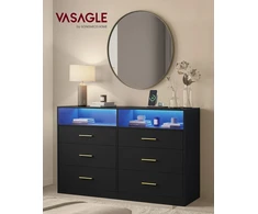 Songmics VASAGLE komoda su LED apšvietimu ir maitinimo lizdais, 6 stalčių, 40 × 119 × 81,2 cm, LTS316BC01