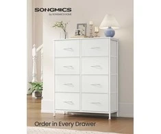 Songmics Komoda 76.7x30x95.2 cm Balta Plienas MDF Audinys Saugykla