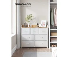Songmics Komoda 98x28.5x85 cm Balta Audinys