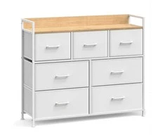 Songmics Komoda 98x28.5x85 cm Balta Audinys