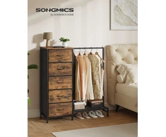 Songmics Komoda su 5 medžiaginiais stalčiais ir drabužių skersiniu, ruda 96,2 × 30 × 117,7 cm