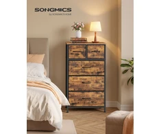 Songmics Komoda su 5 medžiaginiais stalčiais, ruda, 50,6 × 30 × 96,2 cm