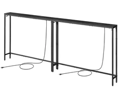 Songmics Konsolinis staliukas su elektros lizdu, antracito pilkas, 100 x 15 x 80 cm