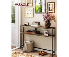 Songmics Konsolinis stalas 20x120x80 cm Rudas ir Juodas MDF plokštė ir Plienas