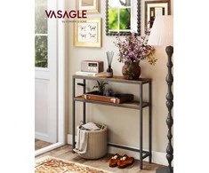 Songmics Konsolinis stalas 20x80x80 cm Rudas ir Juodas MDF plokštė ir Plienas