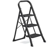Songmics 3 pakopų sulankstoma kopėčia su fiksavimo mechanizmu 43 x 67 x 98 cm juoda