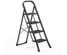 Songmics 4 pakopų sulankstoma kopėčia su fiksavimo mechanizmu 89 x 45 x 127 cm juoda