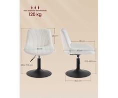 Songmics Kosmetikos taburetė 43x46.5x65.5 cm Kremo balta aksominė