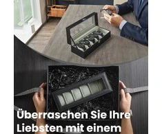 Songmics Laikrodžių dėžutė su 6 skyreliais, stiklo dangtis