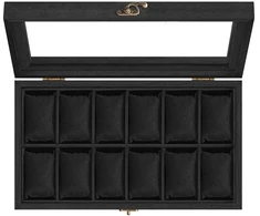 SONGMICS laikrodžių dėžutė su 12 skyrių 21 x 35 x 8,5 cm Juodas kaip rašalas