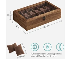 SONGMICS laikrodžių dėžutė iš paulovnijos medienos 12 skyrių su stiklo dangčiu 0194343045580