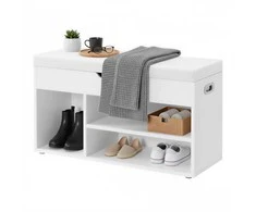 Songmics Laikymo suolas 80x30.3x44 cm Baltos spalvos PU oda