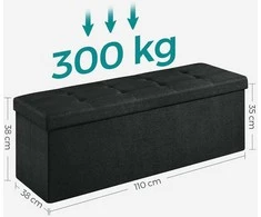 Songmics Laikymo suoliukas, 110x38x38 cm, juodas