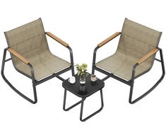 Songmics Lauko baldų komplektas 2 supamieji krėslai su staliuku 72,5x61x72,5 cm rudos spalvos plienas