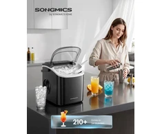 SONGMICS ledo kubelių gaminimo aparatas, savaiminio valymo funkcija, per 6 minutes pagamina 9 kubelius dviejų dydžių, 12 kg per 24 valandas, nešiojamas, virtuvė, bendrabutis, vakarėlis, kempingas, juodos spalvos