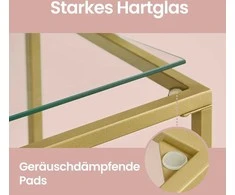 Songmics Metalinė lentyna su 4 lentynomis, grūdintas stiklas, auksinė