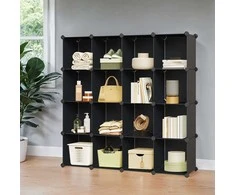 Songmics Modulinė lentyna 125x31x125 cm 16 kubelių juoda