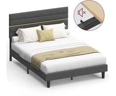 Lova Songmics Lovos rėmas 201x140.5x110.5-116.5 cm Pilka metalas ir medis