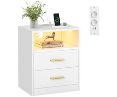 Songmics VASAGLE naktinis staliukas su LED apšvietimu, USB jungtimis ir 2 stalčiais LET629WB01