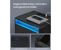 Songmics Vasagle Naktinė spintelė su moderniu uosio juodumo LED apšvietimu