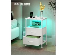 Songmics Naktinis staliukas 39,6x30x60,4 cm baltas plienas mediena saugojimo