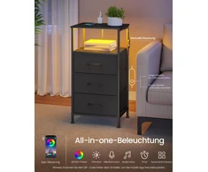 Songmics Naktinis staliukas tintenschwarz su LED ir elektros lizdu, 39,6x30x75,9 cm, 3 stalčiai
