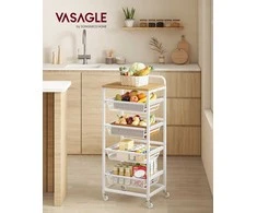 Songmics Padėklų vežimėlis 31,7x40x95 cm Ruda mediena ir plienas