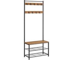 Songmics Paltų kabykla su batų suoleliu 70x32,5x175 cm Ruda-juoda metalinė