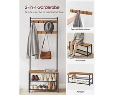 Songmics Paltų kabykla su batų suoleliu 70x32,5x175 cm Ruda-juoda metalinė