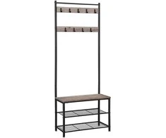 Songmics Paltų kabykla su batų suoleliu 70x32,5x175 cm juodas plienas