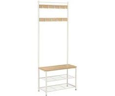 Songmics Paltų stovas 70x32,5x175 cm baltos ąžuolo, plieno rėmas