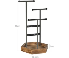 Songmics Papuošalų stovas su 2 strypais ir 3 skersiniais, juodas/rudas, 20,5 × 18 × 36 cm
