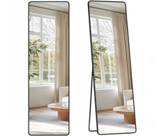 Songmics Pilno ilgio veidrodis 150x40x1,3 cm juodas aliuminis