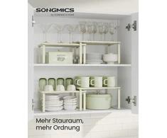 SONGMICS prieskonių lentynėlių rinkinys, 2 dalių, metalas ir mediena, kremiškai balta KCS002W02