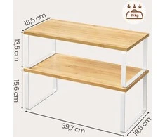 Songmics Prieskonių laikymo rinkinys, 2 vnt., išplečiamas, dėliojamas, 30x20x15 cm, baltas, smėlio spalvos, metalas ir faneruota mediena