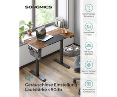 Songmics Reguliuojamo aukščio stalas, 120x60x72-120 cm, rudas/juodas