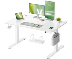 Songmics Reguliuojamo aukščio rašomasis stalas, matinė balta spalva, 120 x 80 cm, USB-C