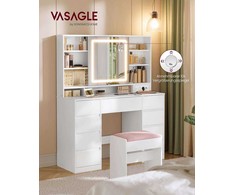Songmics Kosmetinis staliukas su LED veidrodžiu ir 9 stalčiais