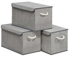 Songmics Sandėliavimo dėžės, 3 dalių rinkinys, 50x30x30 cm, pilkos spalvos audinys