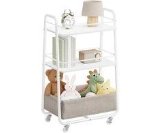 Songmics Sandėliavimo vežimėlis 43.2x30.4x81 cm Baltas Rudas Plienas Audinys