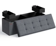 Songmics Saugojimo pufas 110x38x38 cm Pilkas aksomas